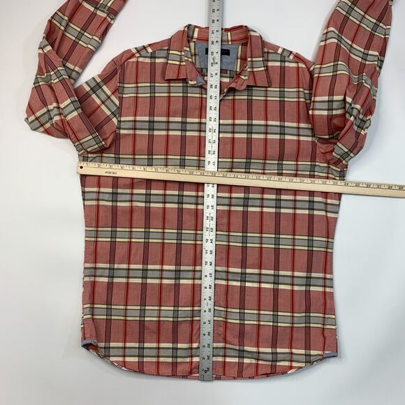 Banana Republic Soft Wash Shirt Men L Large Red Plaid Flip Cuff Cotton Button Up - Picture 8 of 13
